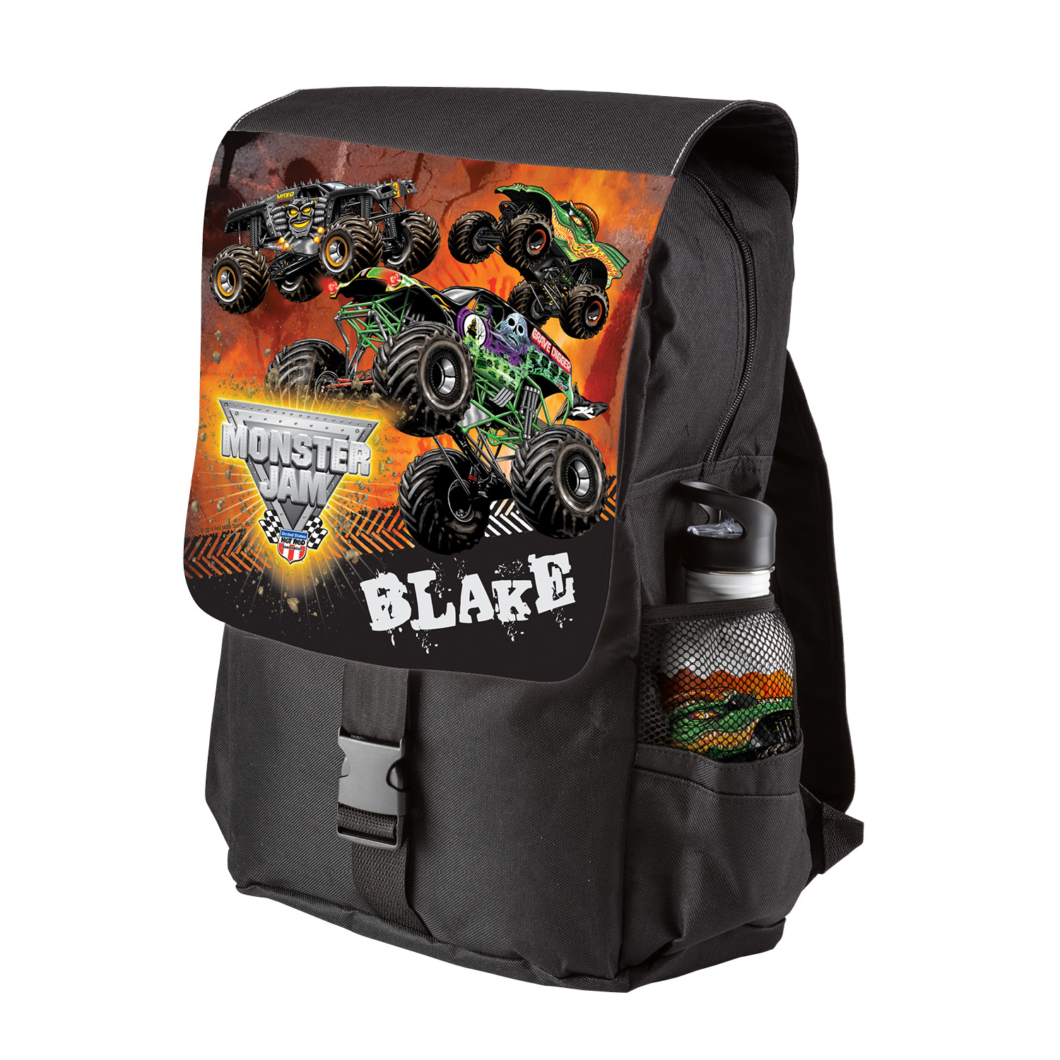 Monster Jam Revved Up Flap Black Backpack