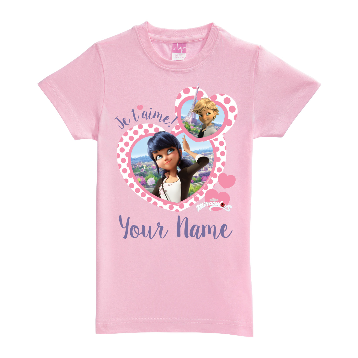 Personalized Miraculous je t'aime Pink Fitted Tee