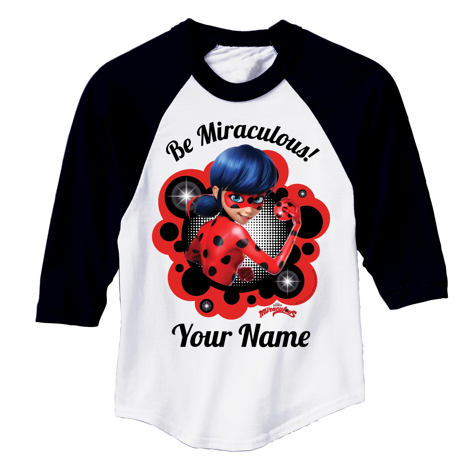 Personalized Miraculous Ladybug Black Sleeve Jersey Tee