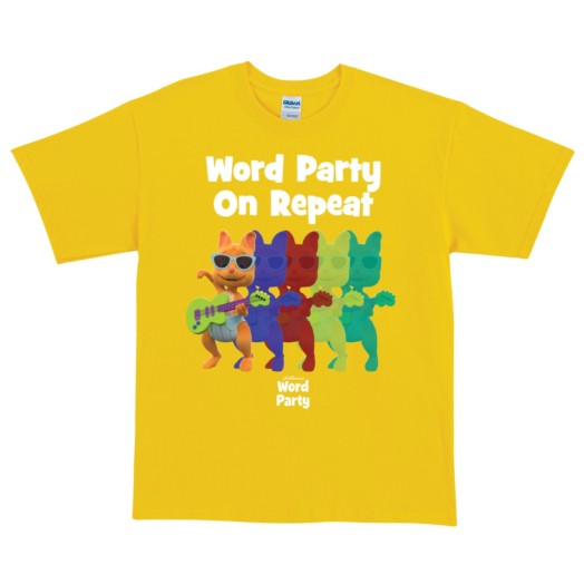 Word Party On Repeat Adult Yellow T-Shirt 