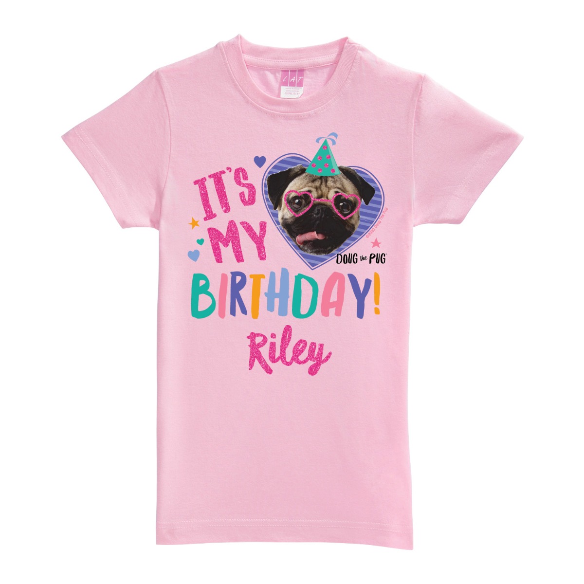 Doug The Pug It's My Birthday Personalized Pink Fitted Tee