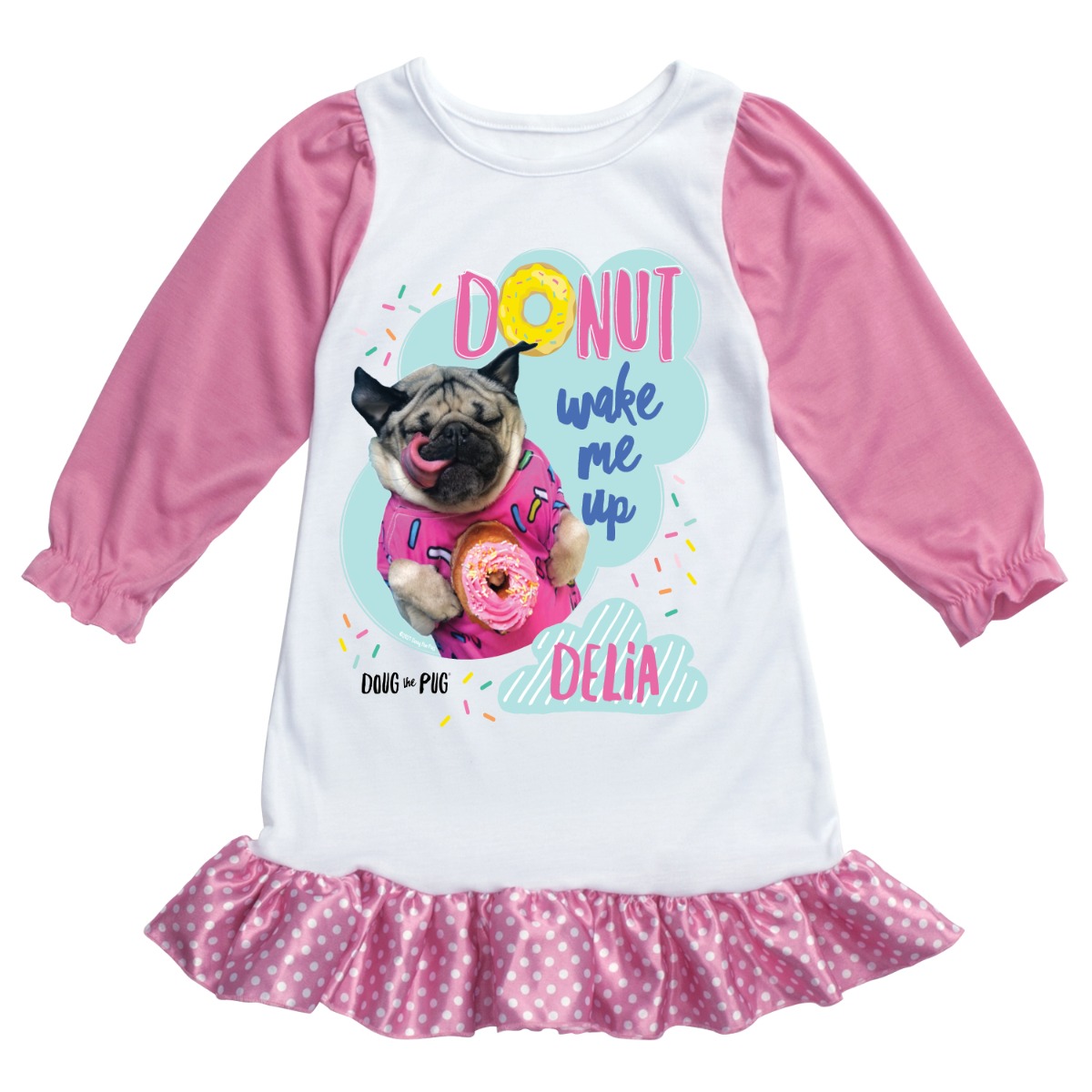 Doug The Pug Donut Wake Me Up Personalized Nightgown