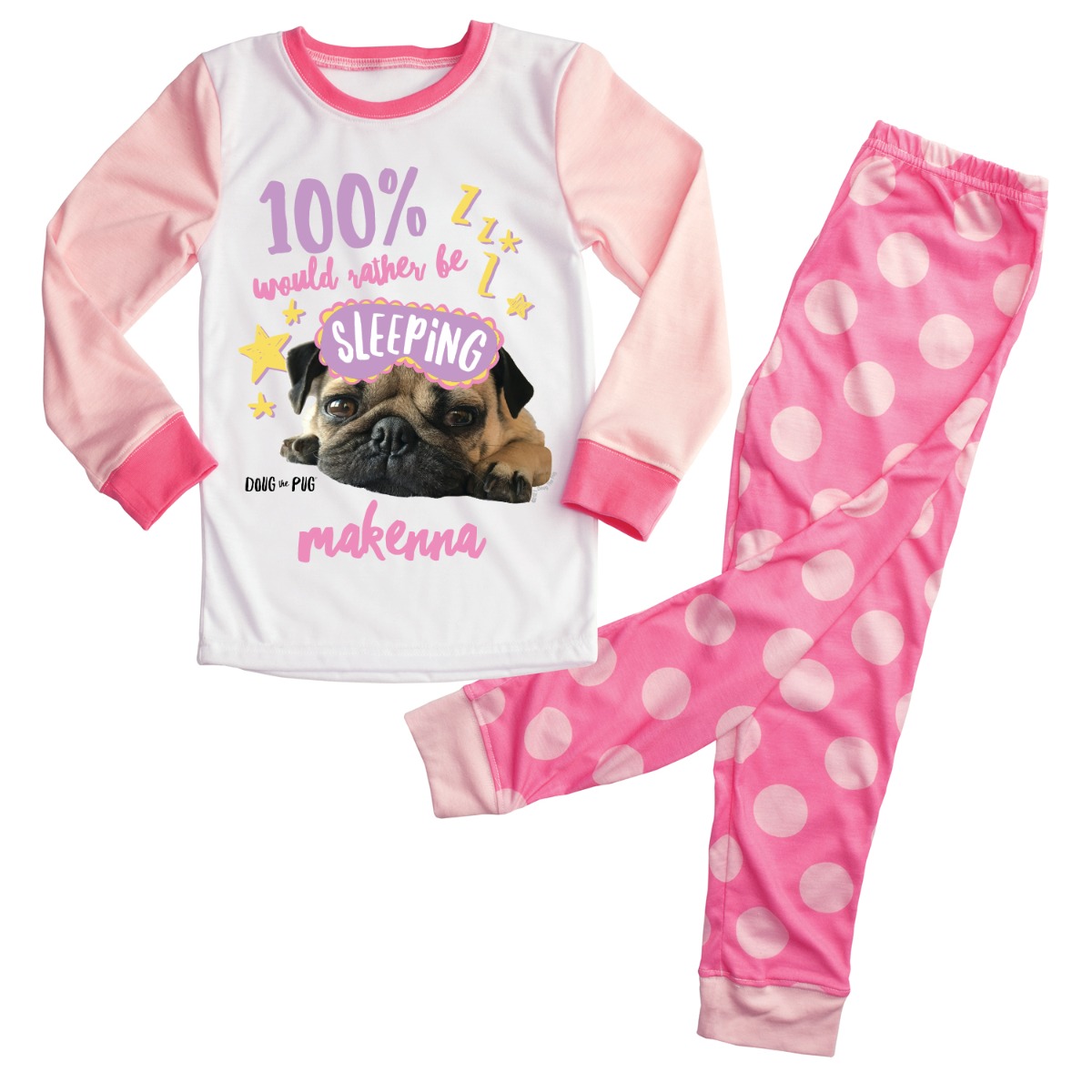 Doug The Pug Would Rather Be Sleeping Personalized Pink Pajamas