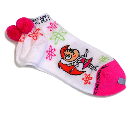 Atomic Betty White Anklet Socks with Pink Trim