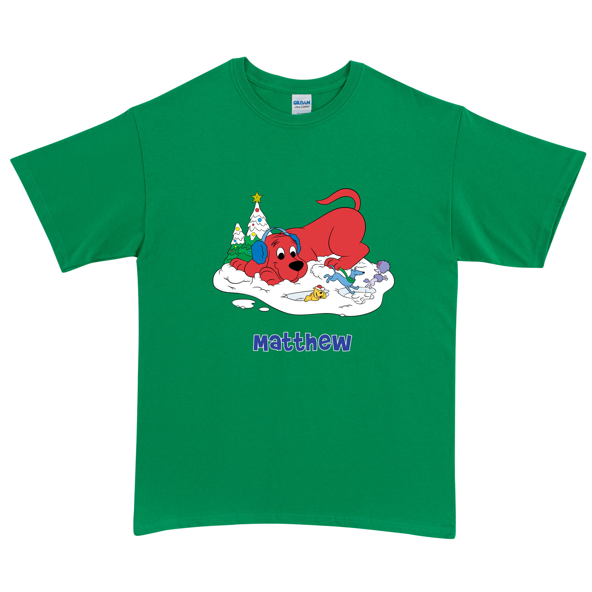 Clifford Wintertime Fun Green Adult T-Shirt