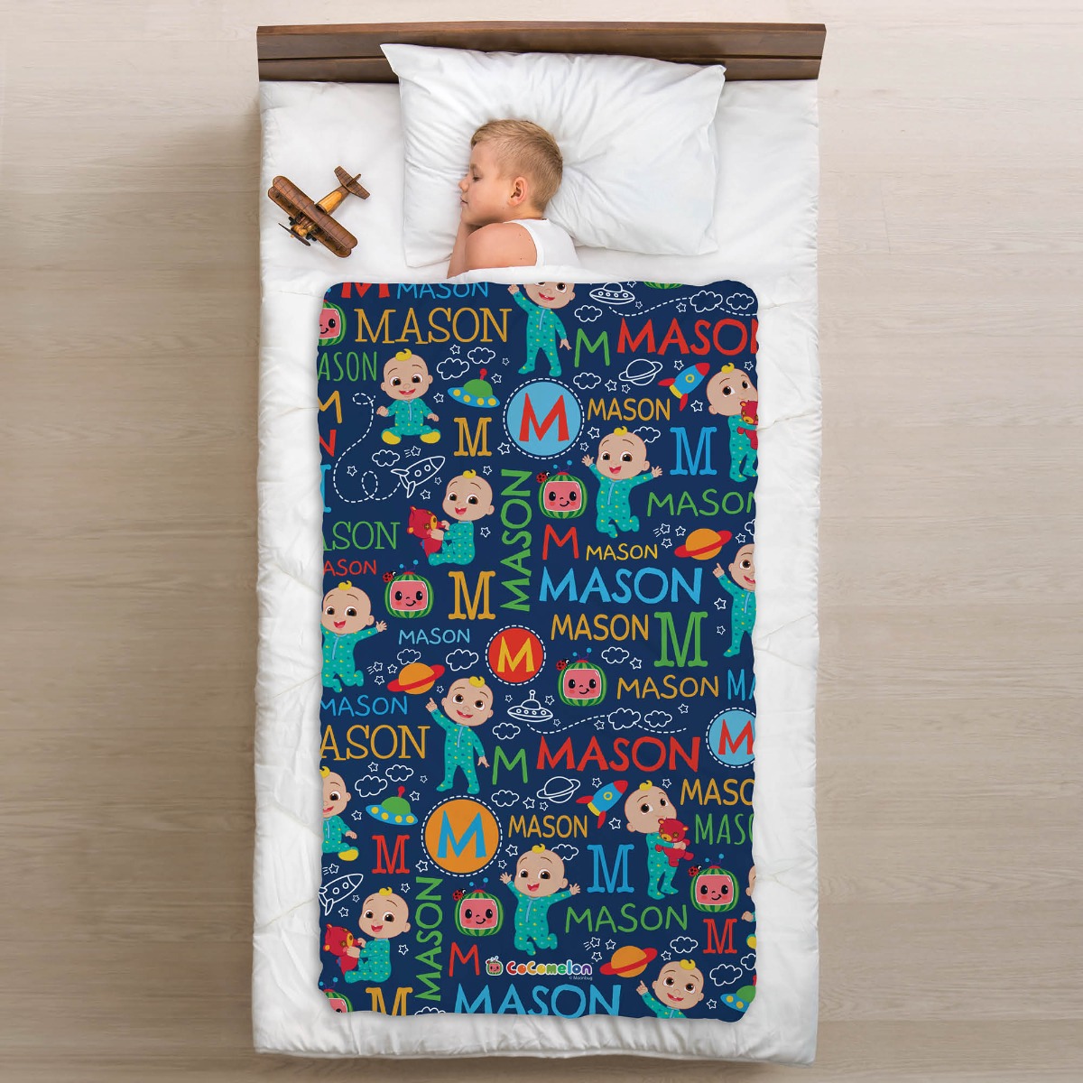 Cocomelon Initial and Name Pattern Fuzzy Blanket