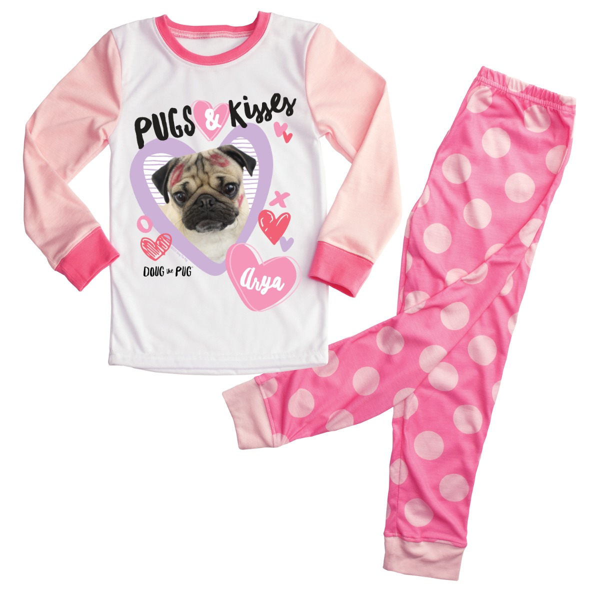 Doug The Pug Personalized Pugs and Kisses Pink Pajamas