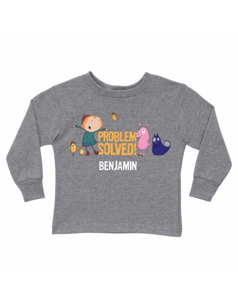 Peg + Cat Problem Solved Group Gray Long Sleeve Tee